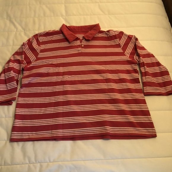 L.L. Bean Red and White Striped Collared Shirt - Picture 1 of 3